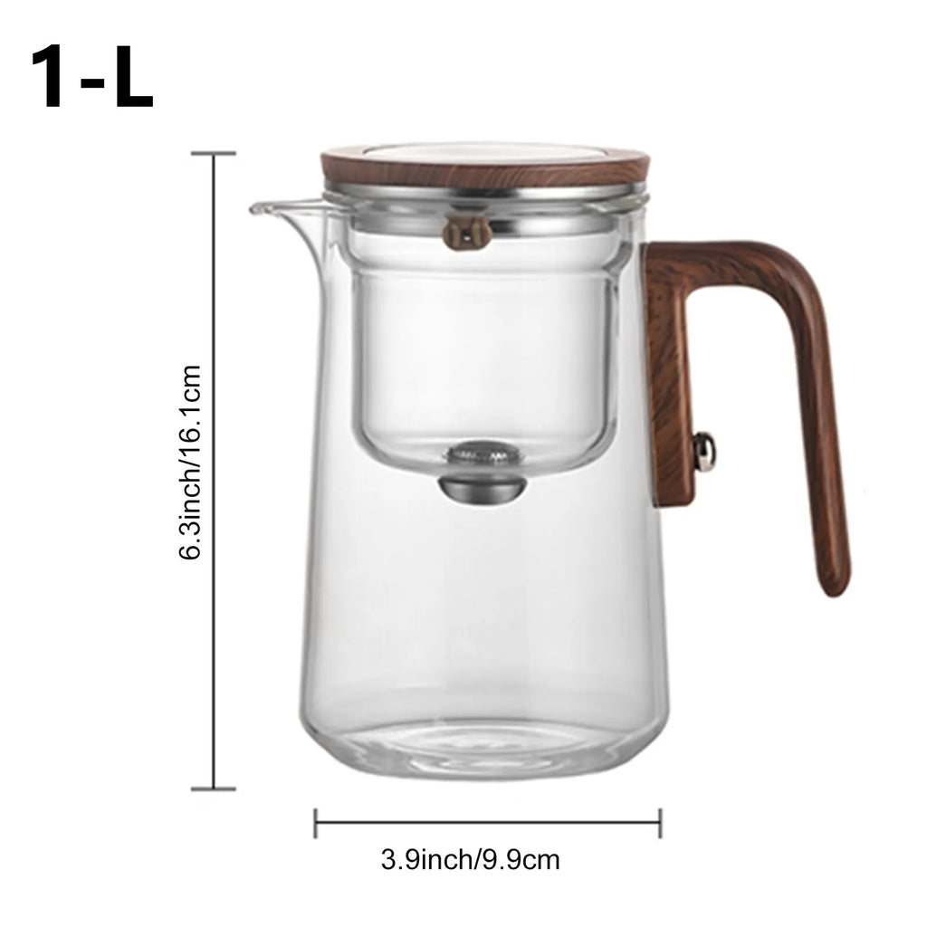 1 Set Glass Teapot Water Separation Wooden Handle Glass Tea Kettle With Infuser Drip-Free Spout Tea Pot For Tea Brewing