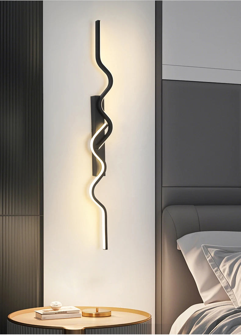 Wall Sconce Black LED Wall Lamp 80/100CM Long Strip Irregular Light Bedroom Bedside Lights Decorative Background Home Decor
