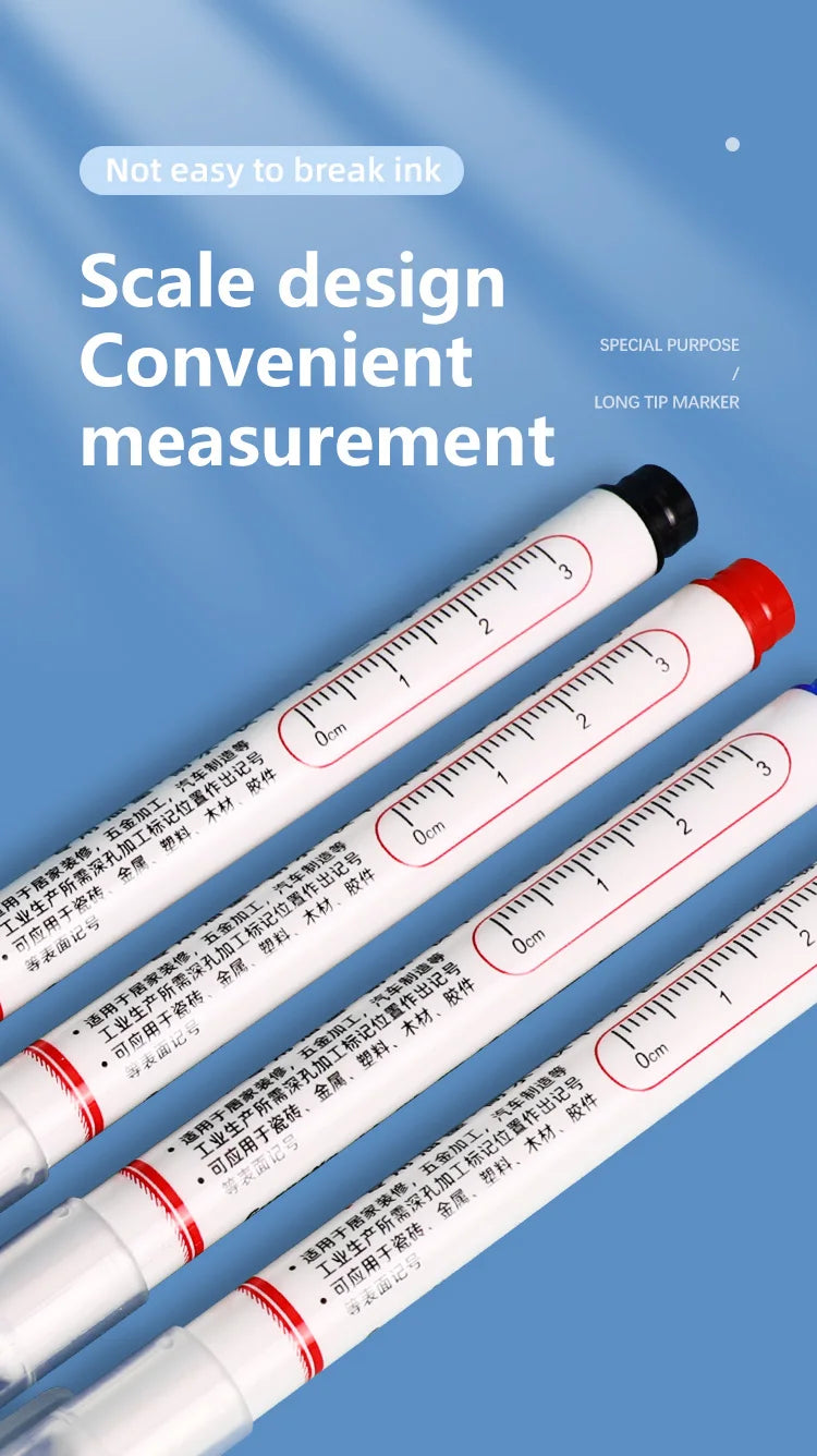 4Pcs Deep Hole Long Nib Markers For Pen Set Waterproof Fine Tip for Metal, wood & Furniture Marking