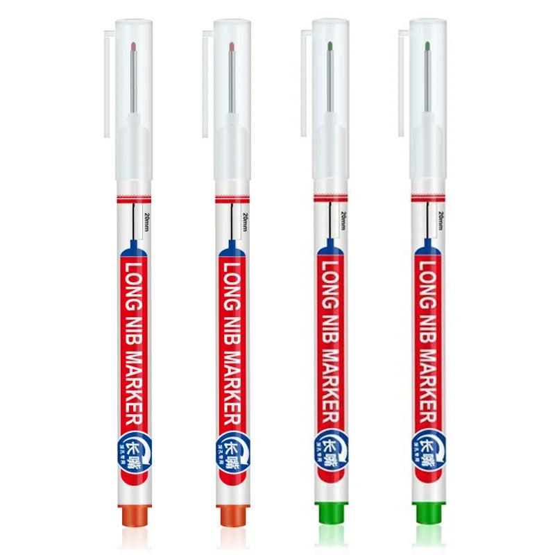 4Pcs Deep Hole Long Nib Markers For Pen Set Waterproof Fine Tip for Metal, wood & Furniture Marking