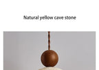 Luma Japanese Style Yellow Travertine Pendant Light, Wabi-Sabi Stone Chandeliers for Kitchen Island Bedroom Bedside Home Decor