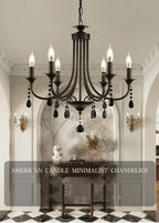 American Black Metal E14 Led Chandelier Living Room Crystal Hanging Lamp Art Decor Home Lighting Led Lamparas Luminarias