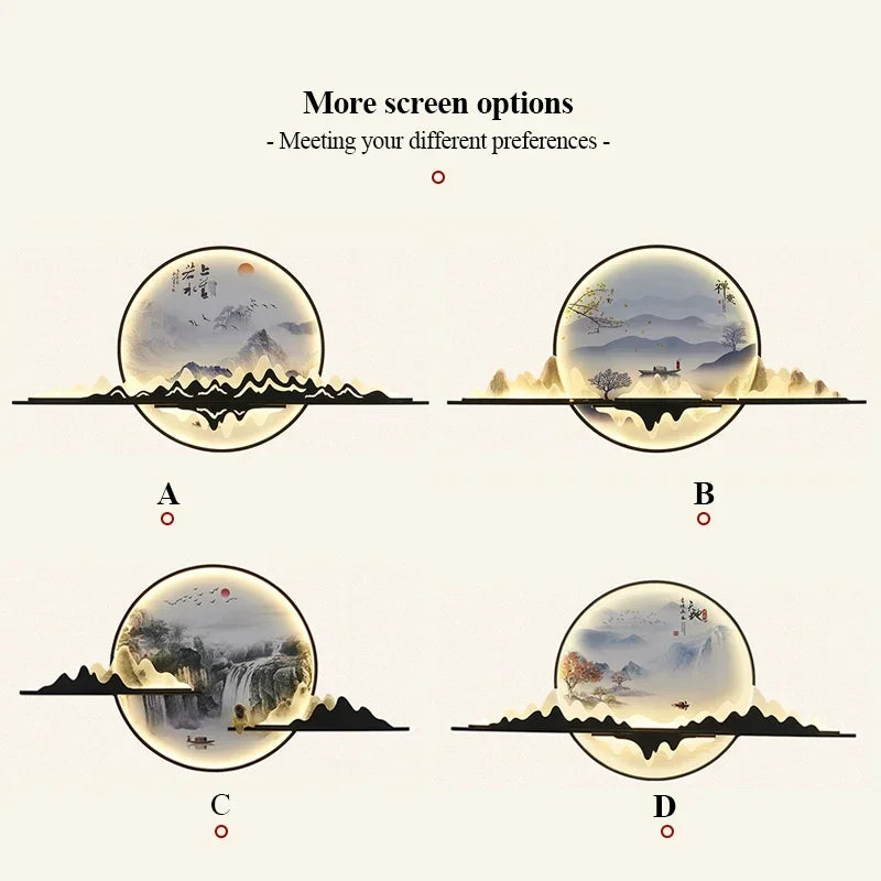 TINNY Modern Wall Picture Light LED Chinese Creative Circular Landscape Mural Sconce Lamp For Home Living Bedroom Study