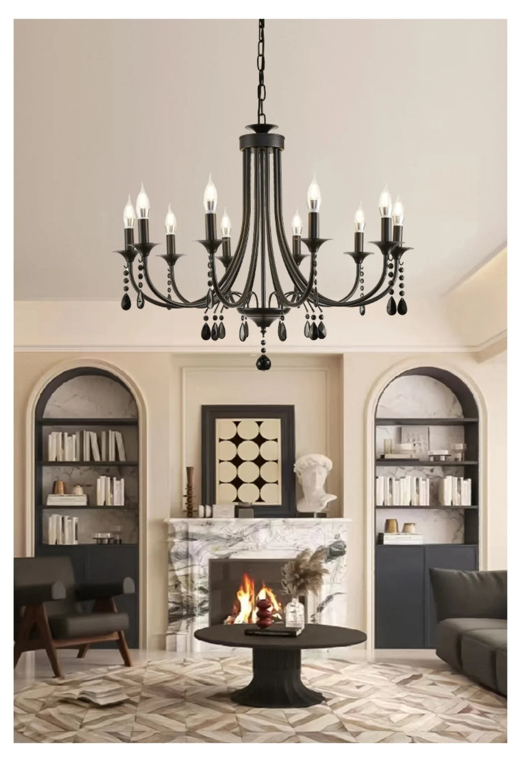 American Black Metal E14 Led Chandelier Living Room Crystal Hanging Lamp Art Decor Home Lighting Led Lamparas Luminarias