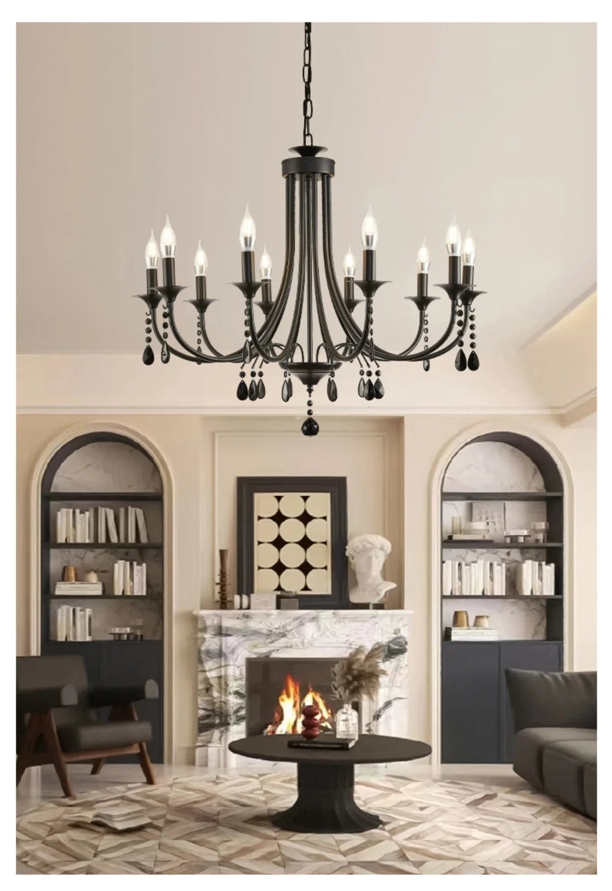 American Black Metal E14 Led Chandelier Living Room Crystal Hanging Lamp Art Decor Home Lighting Led Lamparas Luminarias