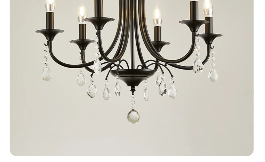 American Black Metal E14 Led Chandelier Living Room Crystal Hanging Lamp Art Decor Home Lighting Led Lamparas Luminarias