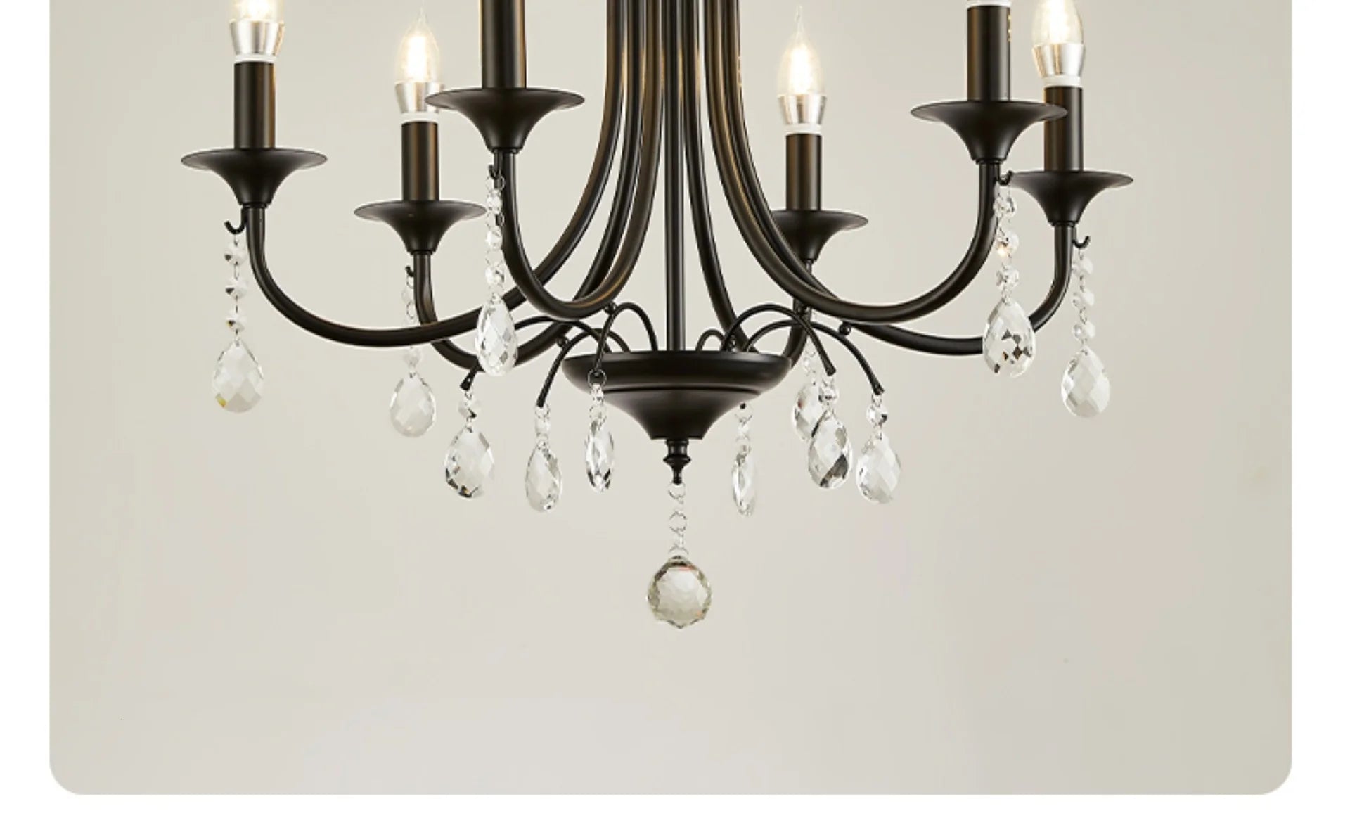 American Black Metal E14 Led Chandelier Living Room Crystal Hanging Lamp Art Decor Home Lighting Led Lamparas Luminarias