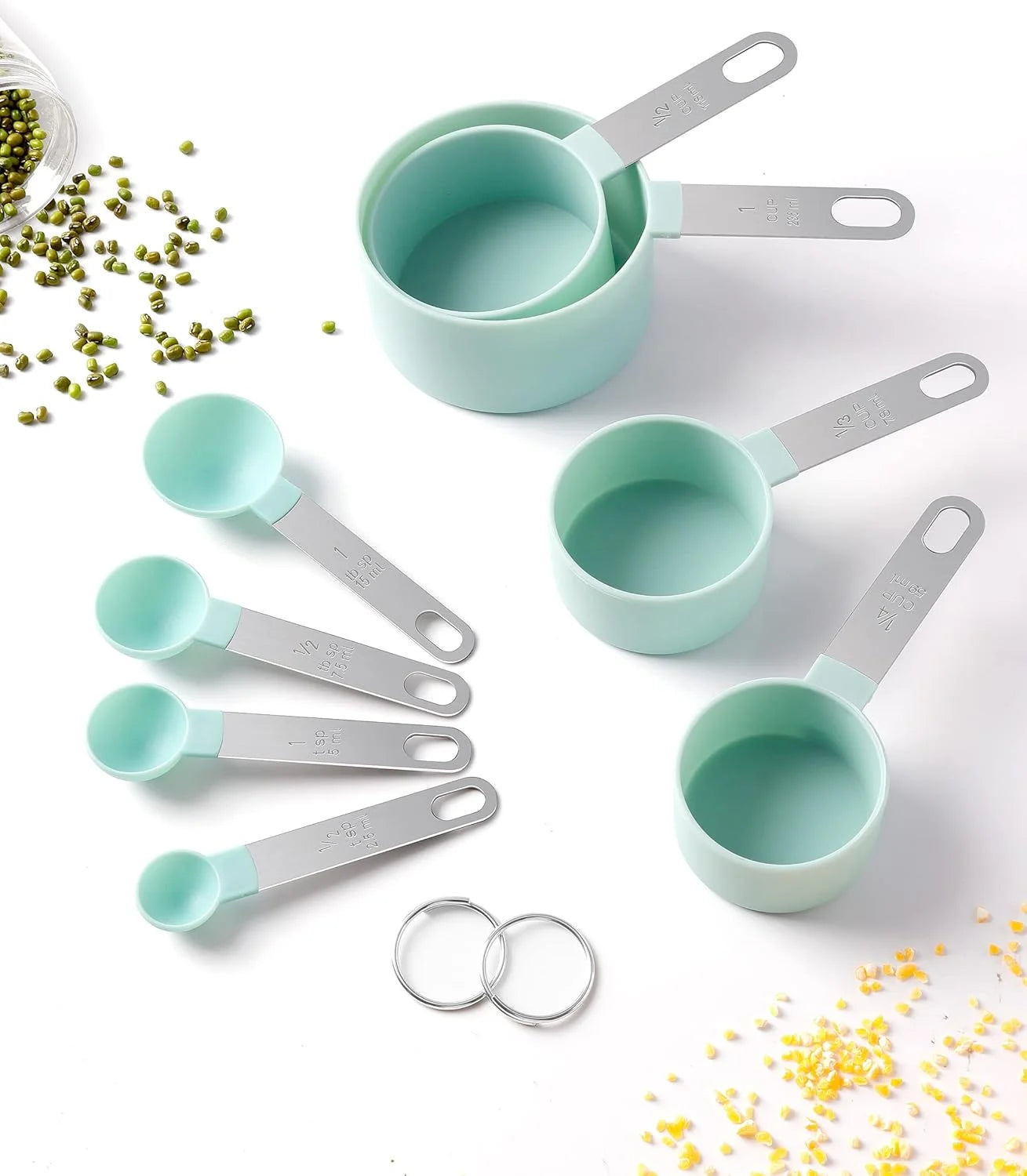 8pcs Measuring Cups & Spoons Set,Stackable Nesting Measure Cups with Stainless Steel Handle,Kitchen Gadgets for Cooking & Baking