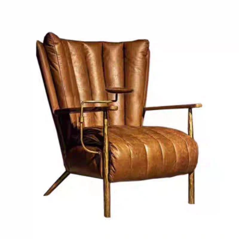 Classic retro style hand-forged chair, second-hand cafe oil wax leather sofa chair, cigar bar godfather chaise longue