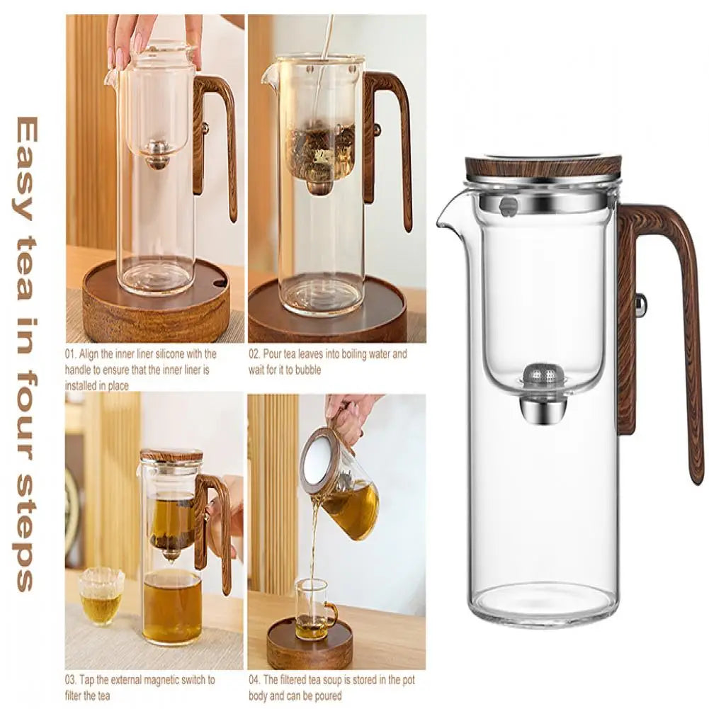 1 Set Glass Teapot Water Separation Wooden Handle Glass Tea Kettle With Infuser Drip-Free Spout Tea Pot For Tea Brewing
