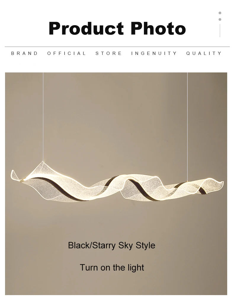 Nordic Creative Led Chandelier Design Long Wave Pendant Lights Restaurant Bar Lamp Dining Room Home Decor Hanging Light Fixture