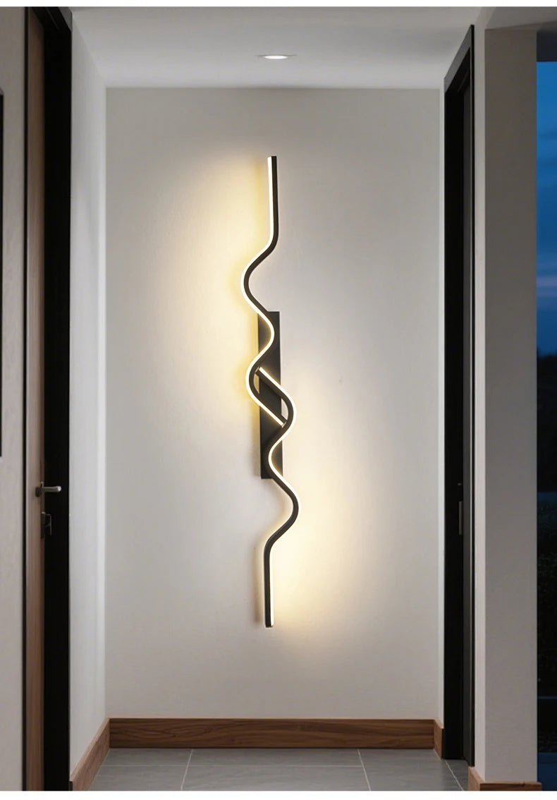 Wall Sconce Black LED Wall Lamp 80/100CM Long Strip Irregular Light Bedroom Bedside Lights Decorative Background Home Decor