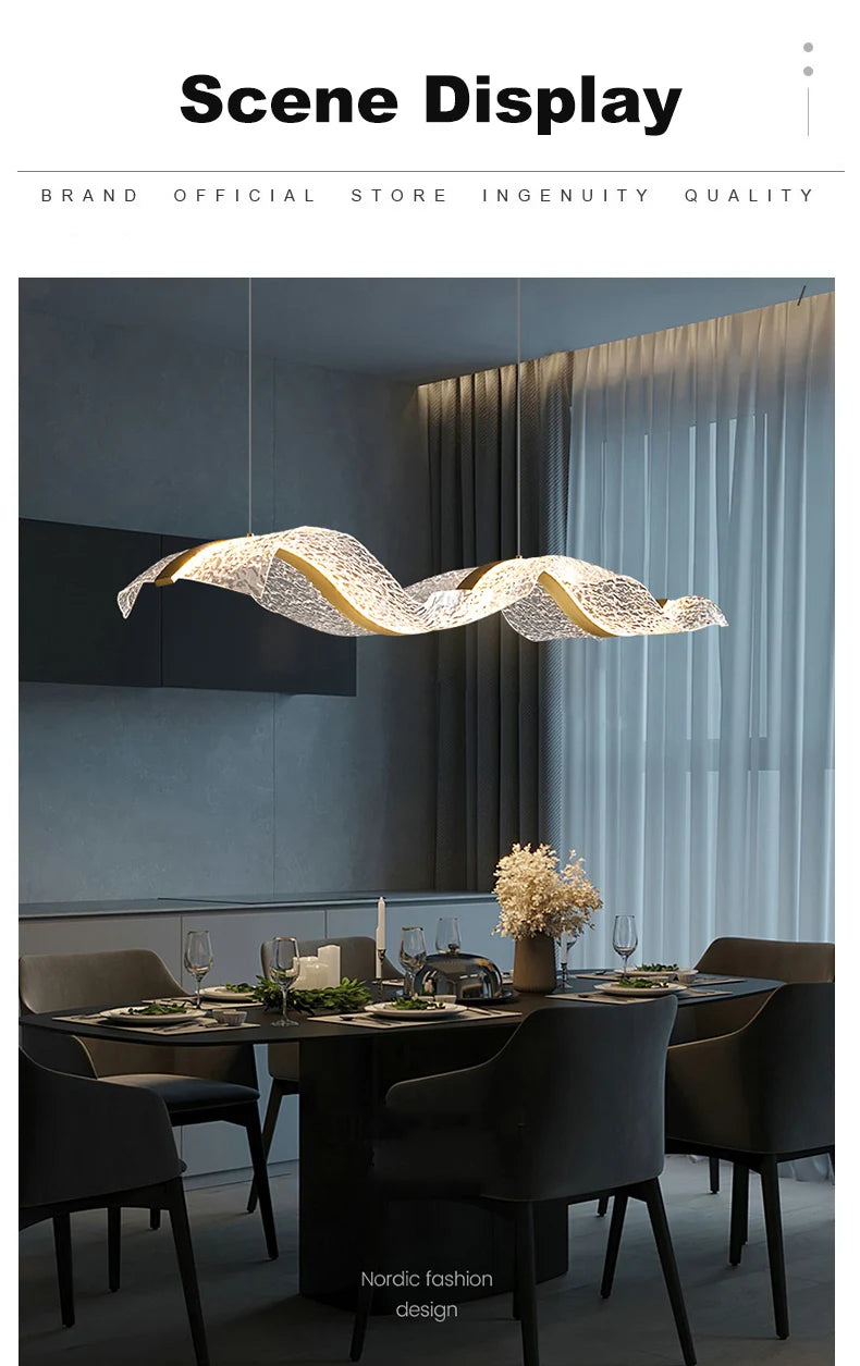 Nordic Creative Led Chandelier Design Long Wave Pendant Lights Restaurant Bar Lamp Dining Room Home Decor Hanging Light Fixture