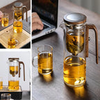 1 Set Glass Teapot Water Separation Wooden Handle Glass Tea Kettle With Infuser Drip-Free Spout Tea Pot For Tea Brewing