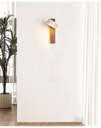 Luma Japanese Wabi Sabi Yellow Travertine Wall Lamp With Pull Chain Switch Rotable LED Wood Stone Lights for Bedside Apartment
