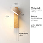 Luma Japanese Wabi Sabi Yellow Travertine Wall Lamp With Pull Chain Switch Rotable LED Wood Stone Lights for Bedside Apartment