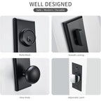 Matte Black Front Door Handle Entry Knobs Single Cylinder Deadbolt Reversible Installation Durable Easy DIY Secure Home