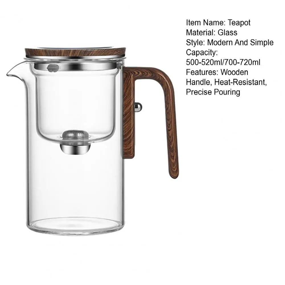 1 Set Glass Teapot Water Separation Wooden Handle Glass Tea Kettle With Infuser Drip-Free Spout Tea Pot For Tea Brewing