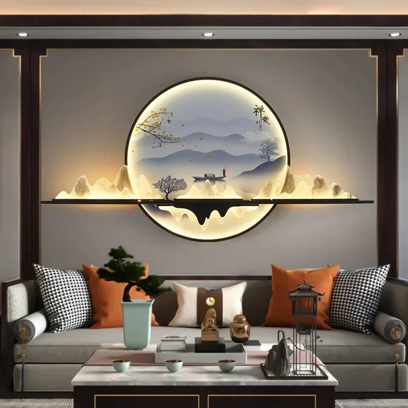 TINNY Modern Wall Picture Light LED Chinese Creative Circular Landscape Mural Sconce Lamp For Home Living Bedroom Study