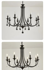 American Black Metal E14 Led Chandelier Living Room Crystal Hanging Lamp Art Decor Home Lighting Led Lamparas Luminarias