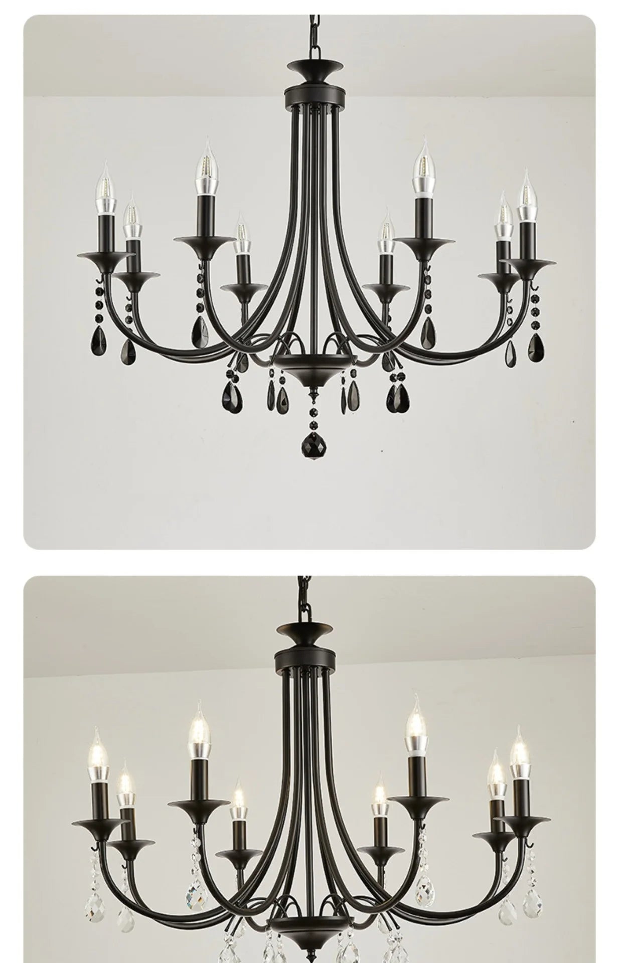 American Black Metal E14 Led Chandelier Living Room Crystal Hanging Lamp Art Decor Home Lighting Led Lamparas Luminarias