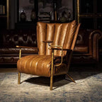 Classic retro style hand-forged chair, second-hand cafe oil wax leather sofa chair, cigar bar godfather chaise longue