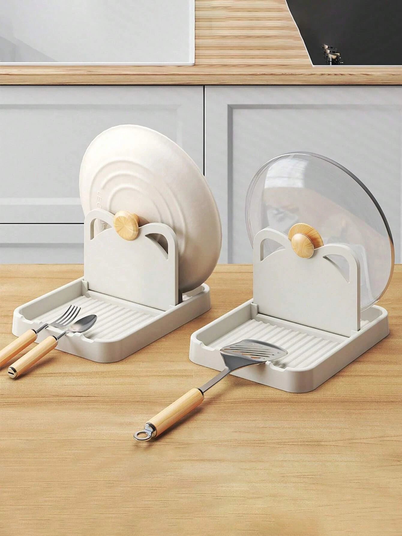 1/2pcs Multifunctional Pan Pot Lid Holder Stand Pan Pot Cover Rack Spoon Rest Pot Lid Spatula Spoon Storage Shelf Kitchen Tools