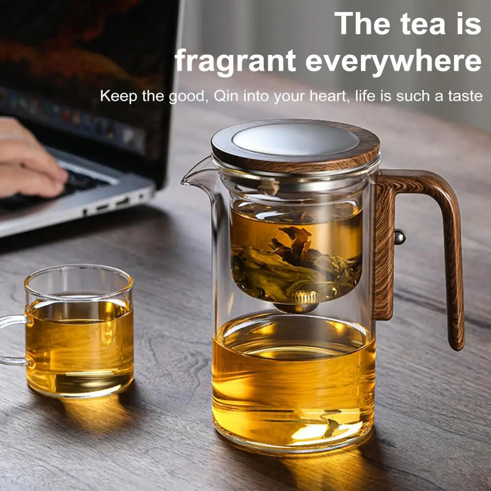 1 Set Glass Teapot Water Separation Wooden Handle Glass Tea Kettle With Infuser Drip-Free Spout Tea Pot For Tea Brewing