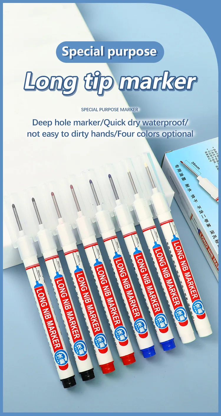 4Pcs Deep Hole Long Nib Markers For Pen Set Waterproof Fine Tip for Metal, wood & Furniture Marking
