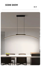 Contemporary Dining Room Pendant Light Sleek LED Arc Hanging Lamp Adjustable Brightness Energy Efficient Ideal for Kitchen Resta