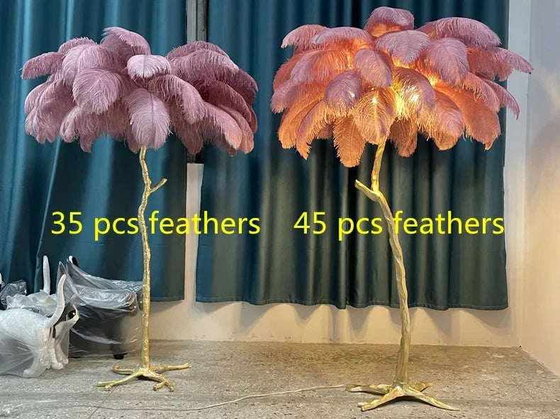Living Room Sofa Side Floor Lamp Nordic Creative Ostrich Feather Standing Floor Light Home Decor Indoor Bedroom Bedside Fixture