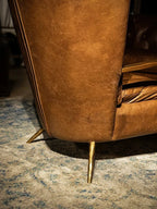 Classic retro style hand-forged chair, second-hand cafe oil wax leather sofa chair, cigar bar godfather chaise longue