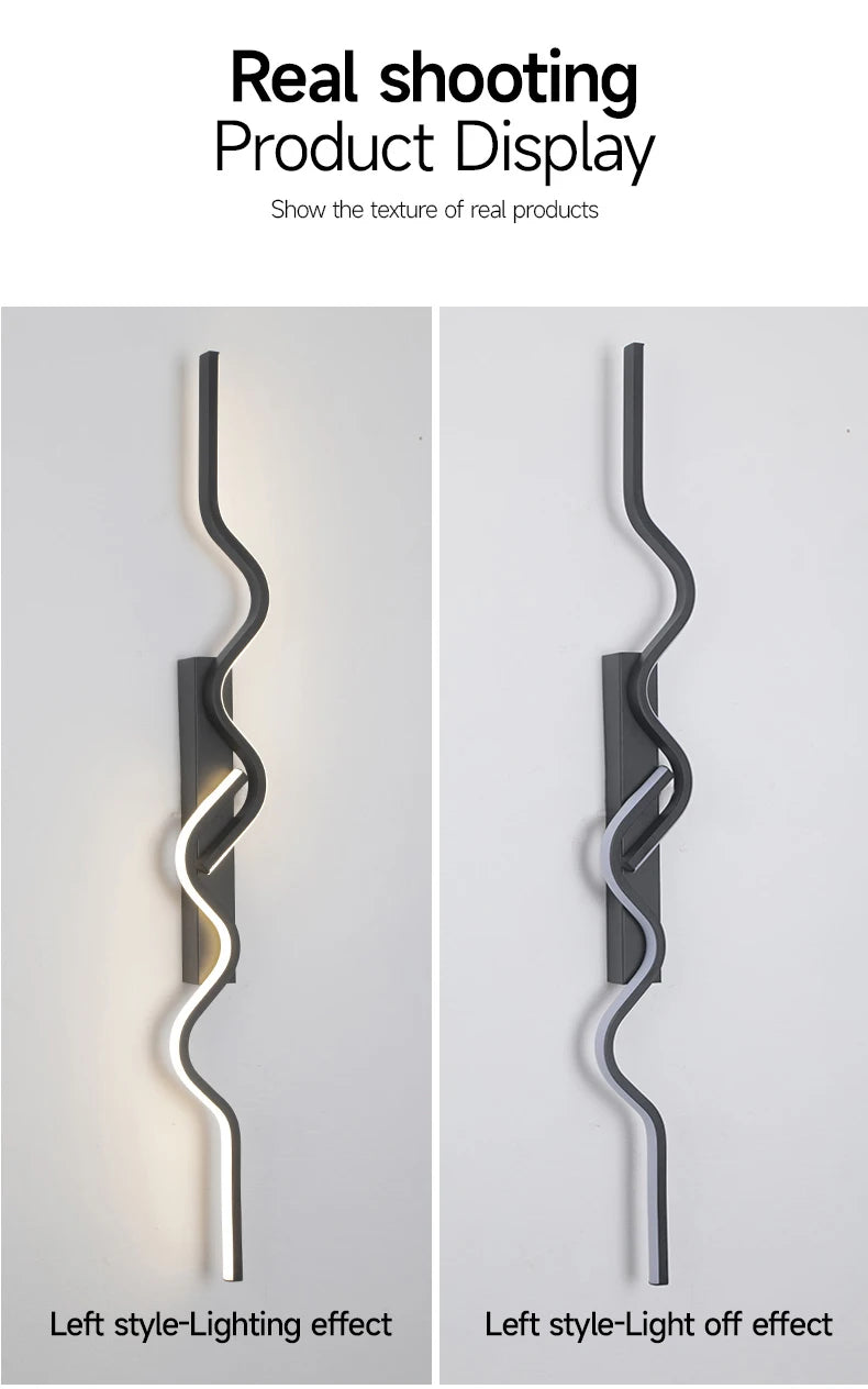 Wall Sconce Black LED Wall Lamp 80/100CM Long Strip Irregular Light Bedroom Bedside Lights Decorative Background Home Decor