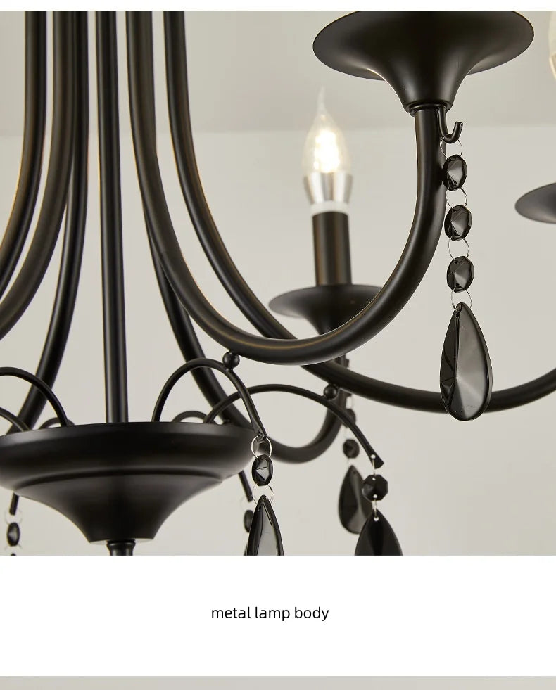 American Black Metal E14 Led Chandelier Living Room Crystal Hanging Lamp Art Decor Home Lighting Led Lamparas Luminarias