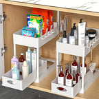 2-Tier Sliding Under Sink Organizer Multifunctional Space-Saving Bathroom Cabinet Basket Storage Drawer Under Cabinet Box