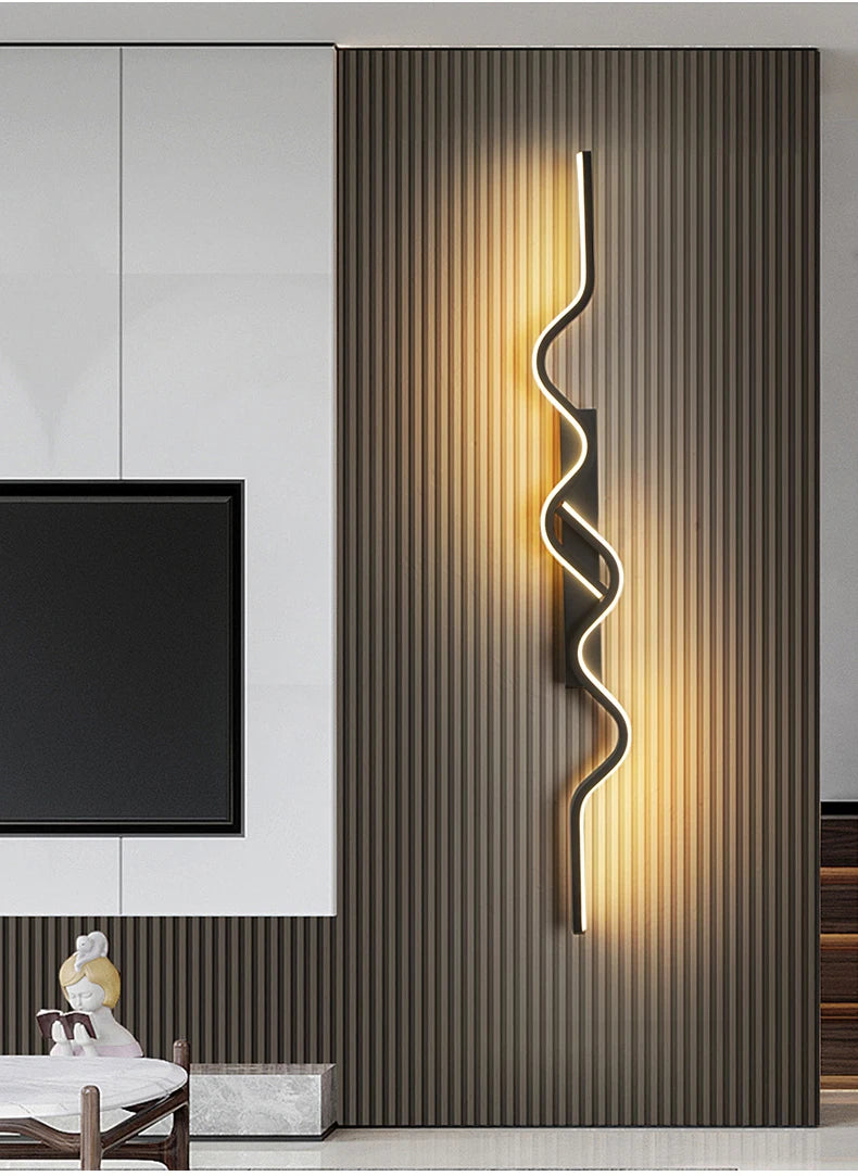 Wall Sconce Black LED Wall Lamp 80/100CM Long Strip Irregular Light Bedroom Bedside Lights Decorative Background Home Decor