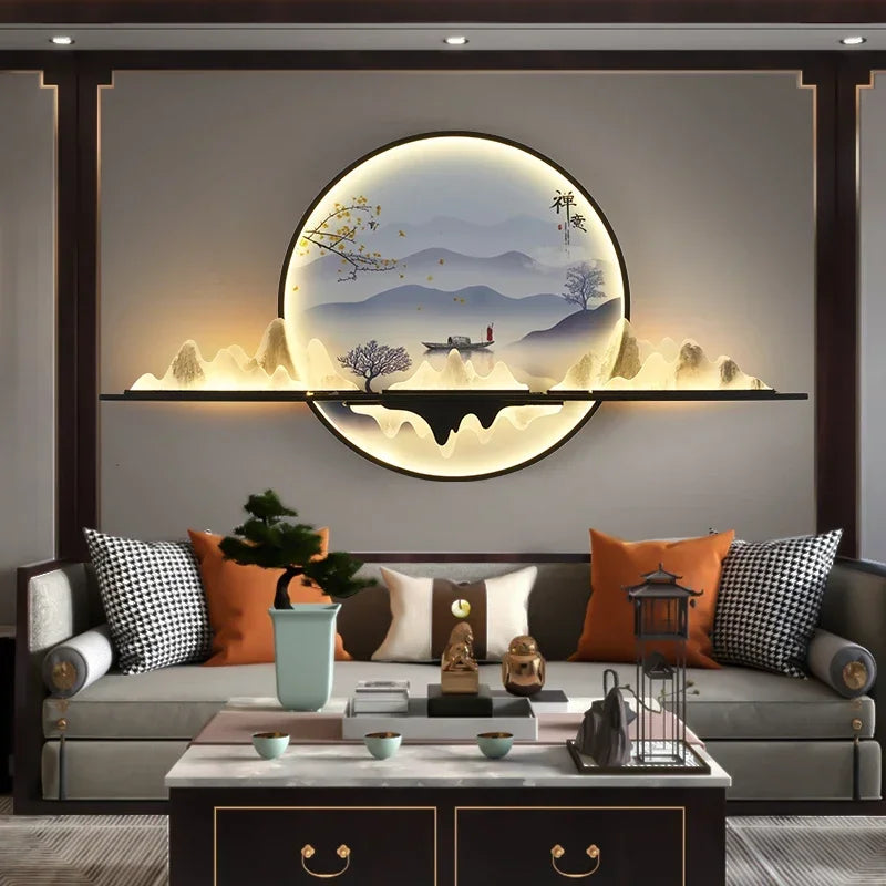 TINNY Modern Wall Picture Light LED Chinese Creative Circular Landscape Mural Sconce Lamp For Home Living Bedroom Study