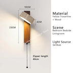 Luma Japanese Wabi Sabi Yellow Travertine Wall Lamp With Pull Chain Switch Rotable LED Wood Stone Lights for Bedside Apartment