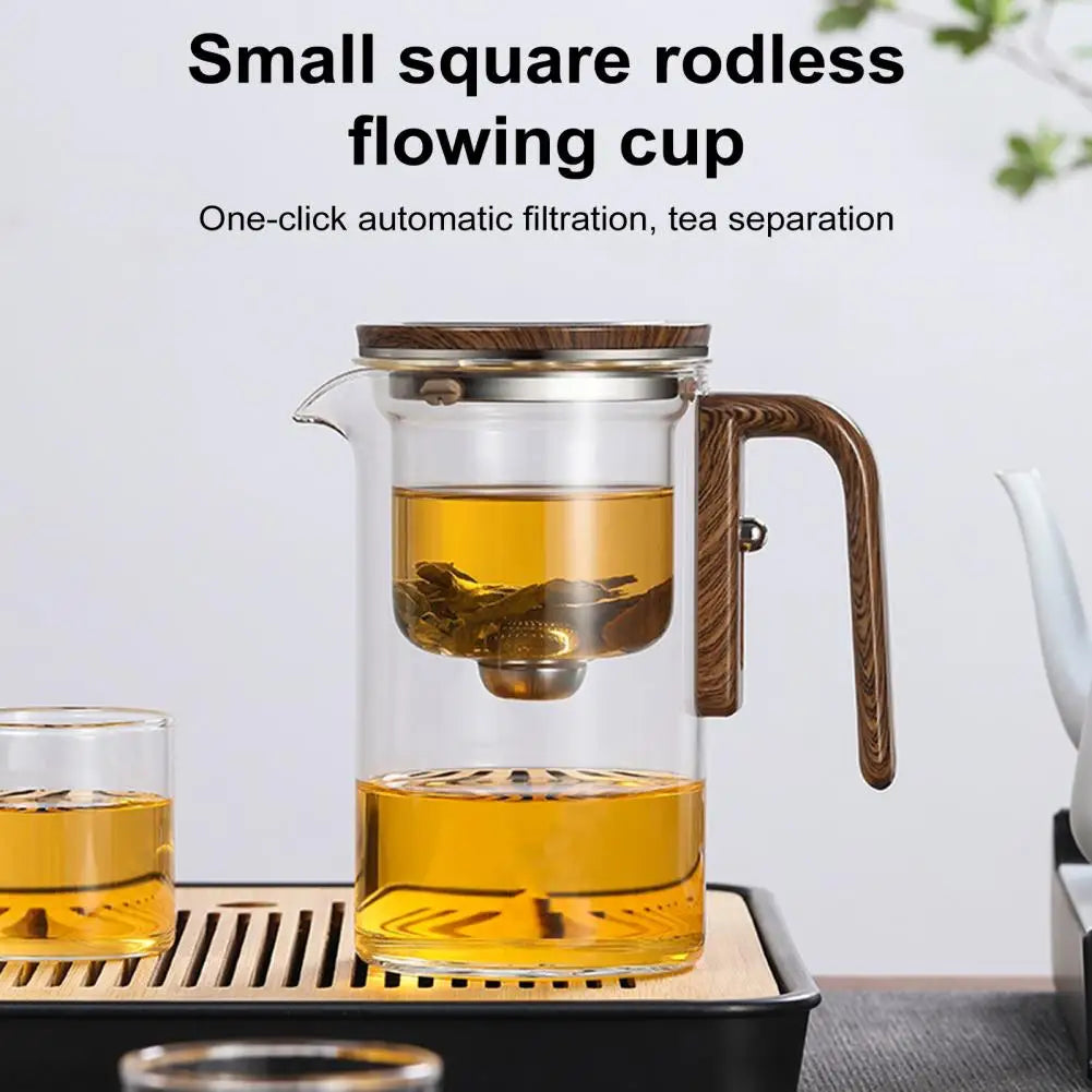 1 Set Glass Teapot Water Separation Wooden Handle Glass Tea Kettle With Infuser Drip-Free Spout Tea Pot For Tea Brewing