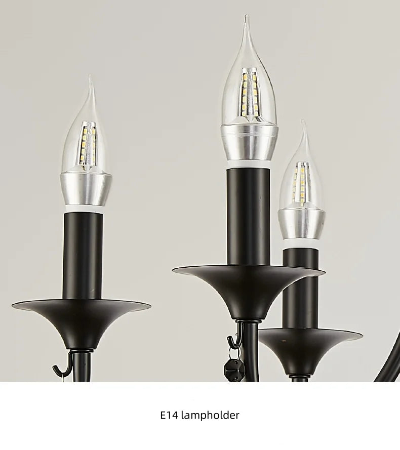 American Black Metal E14 Led Chandelier Living Room Crystal Hanging Lamp Art Decor Home Lighting Led Lamparas Luminarias