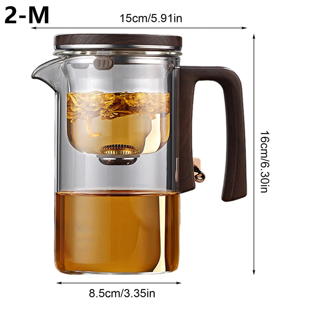 1 Set Glass Teapot Water Separation Wooden Handle Glass Tea Kettle With Infuser Drip-Free Spout Tea Pot For Tea Brewing
