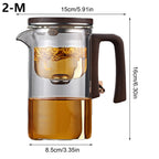 1 Set Glass Teapot Water Separation Wooden Handle Glass Tea Kettle With Infuser Drip-Free Spout Tea Pot For Tea Brewing