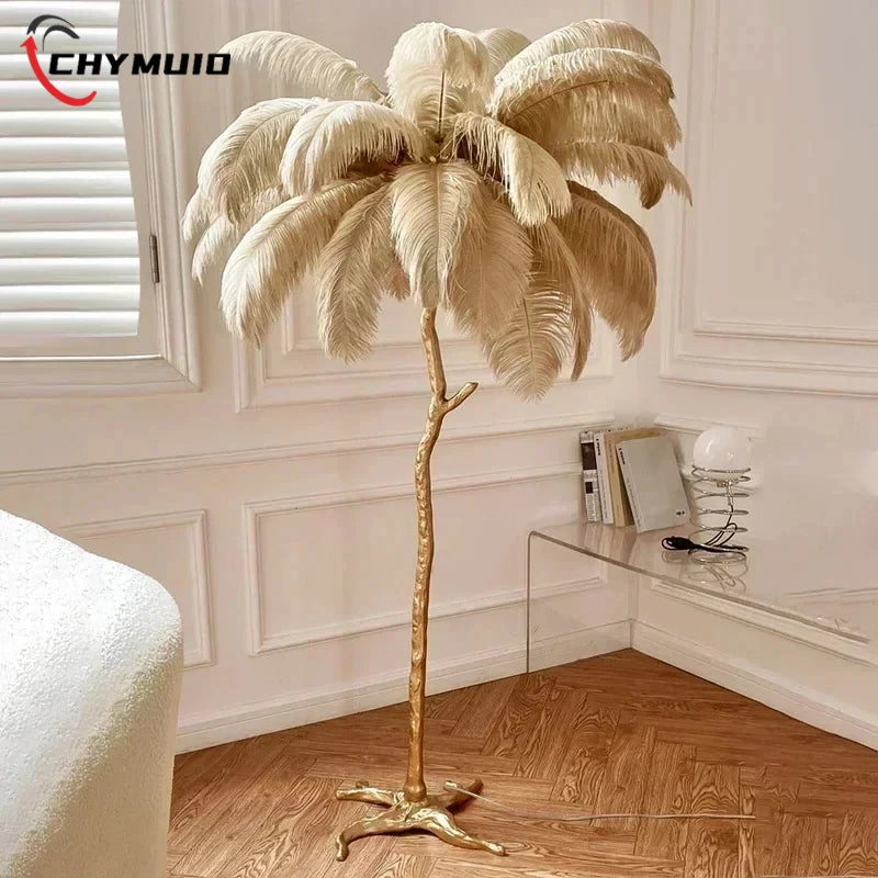 Living Room Sofa Side Floor Lamp Nordic Creative Ostrich Feather Standing Floor Light Home Decor Indoor Bedroom Bedside Fixture