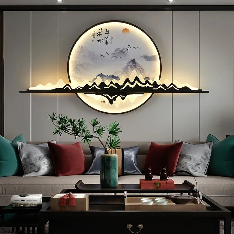 TINNY Modern Wall Picture Light LED Chinese Creative Circular Landscape Mural Sconce Lamp For Home Living Bedroom Study
