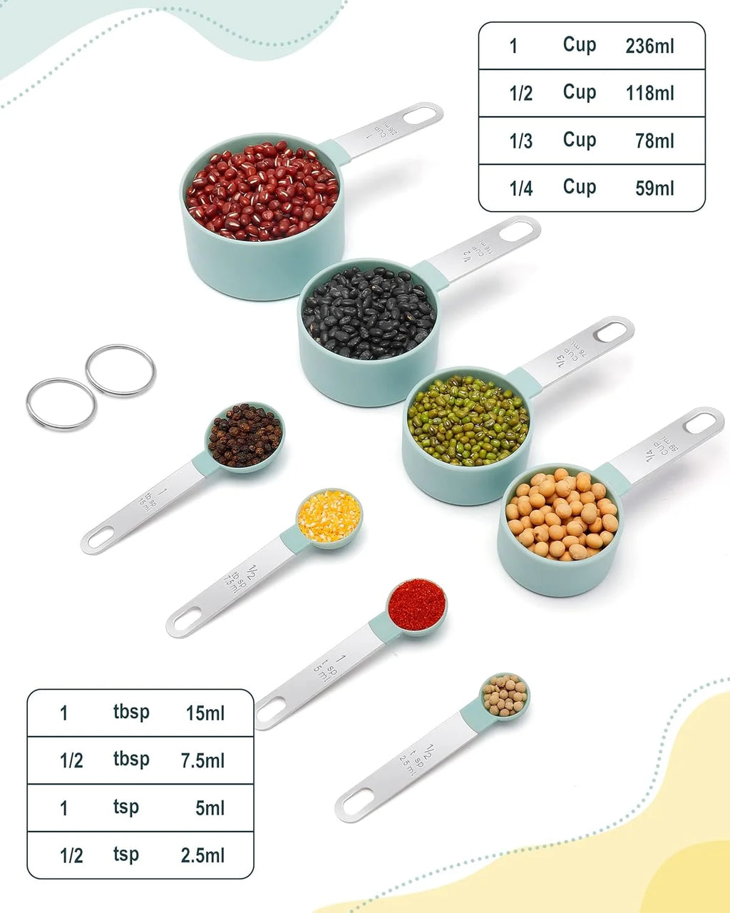 8pcs Measuring Cups & Spoons Set,Stackable Nesting Measure Cups with Stainless Steel Handle,Kitchen Gadgets for Cooking & Baking