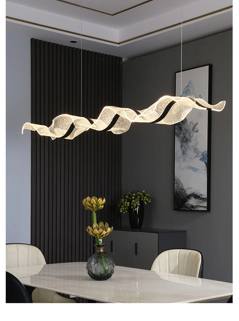 Nordic Creative Led Chandelier Design Long Wave Pendant Lights Restaurant Bar Lamp Dining Room Home Decor Hanging Light Fixture
