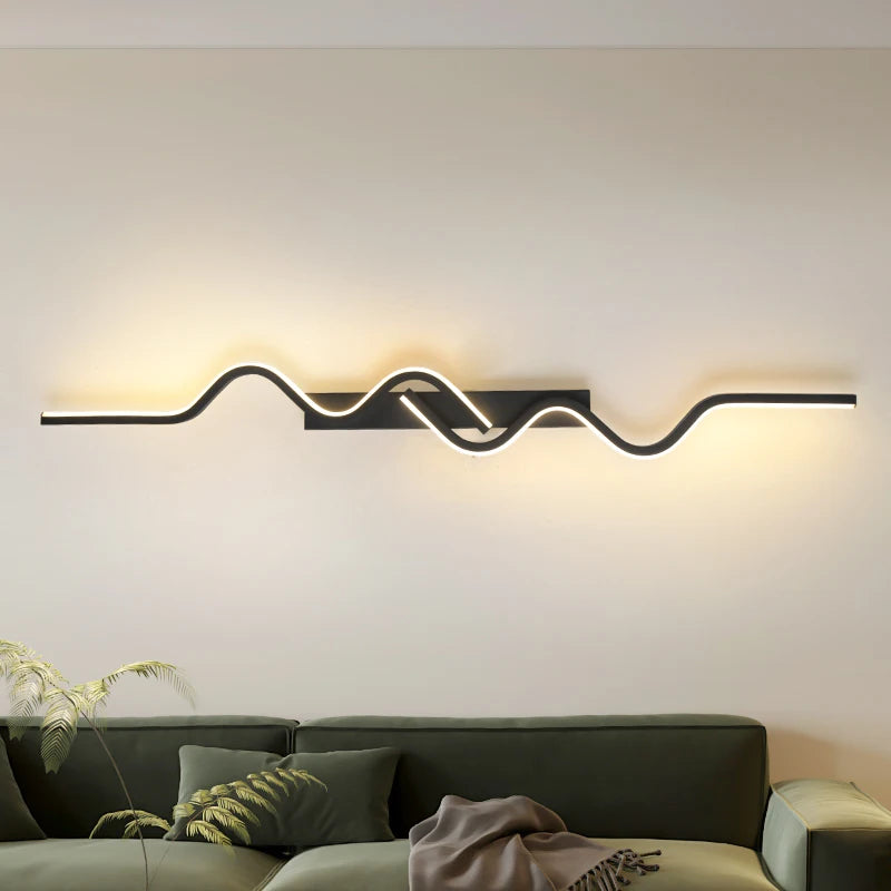 Wall Sconce Black LED Wall Lamp 80/100CM Long Strip Irregular Light Bedroom Bedside Lights Decorative Background Home Decor