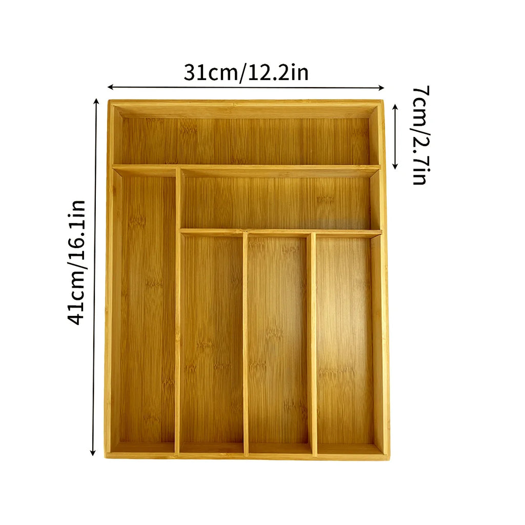 Stylish and Simple Six-grid Bamboo Knife Box, Divided Format, Western Knife Storage Box, Kitchen Supplies Storage