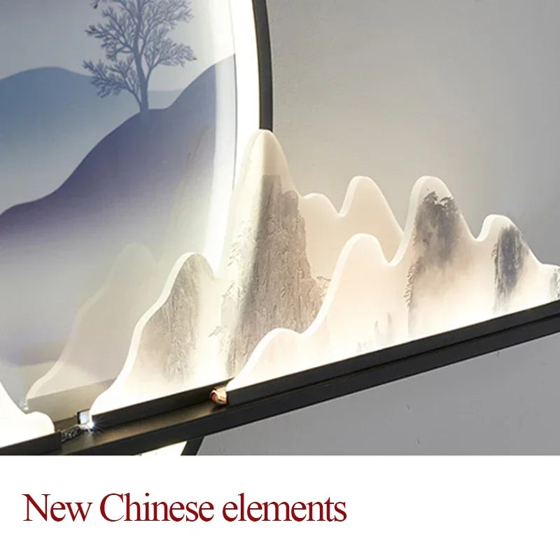 TINNY Modern Wall Picture Light LED Chinese Creative Circular Landscape Mural Sconce Lamp For Home Living Bedroom Study