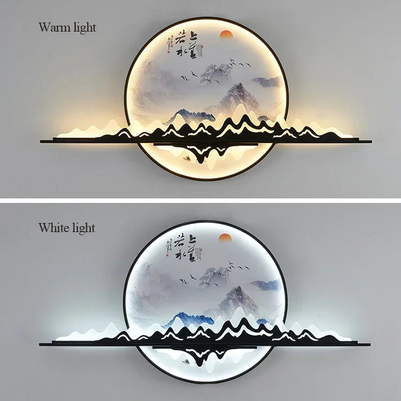 TINNY Modern Wall Picture Light LED Chinese Creative Circular Landscape Mural Sconce Lamp For Home Living Bedroom Study